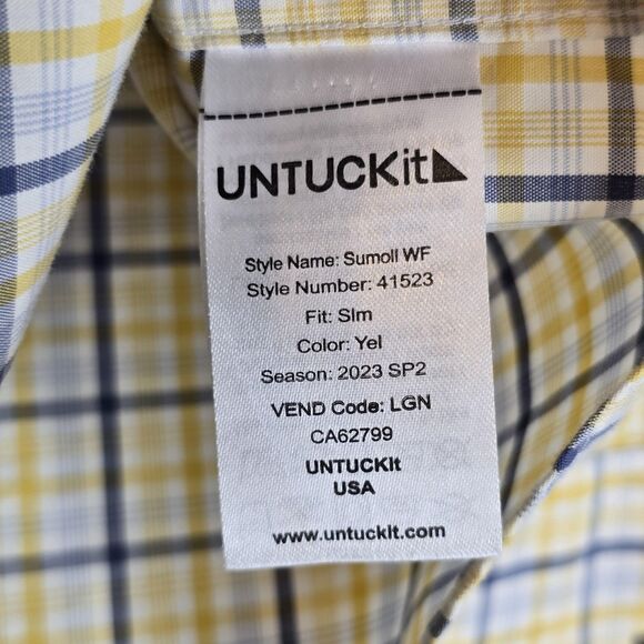UNTUCKit Shirt Mens 2XL Yellow Blue Plaid Button Down Slim Fit Wrinkle Free - Picture 14 of 16